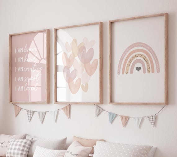 Rainbow Heart Nursery Print: Boho Baby Girl Room Decor