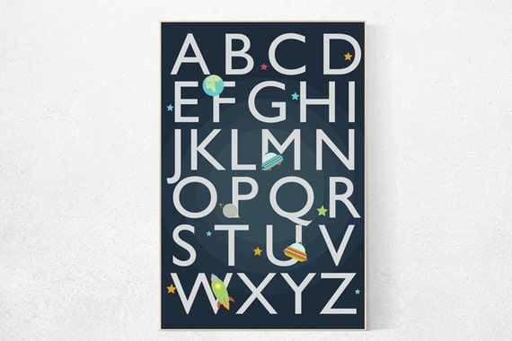 Boys room decor, alphabet letters, playroom decor, Outer Space Room Art, toddler decor, space art, children room, gift, alphabet nursery Art