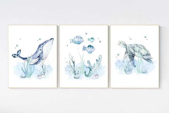 Ocean nursery decor, Nautical nursery print set, under the sea nursery, gender neutral nursery, ocean, nautical, Under the sea wall art