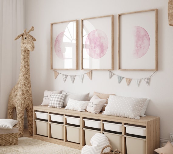 Moon wall art, Moon nursery decor, Pink nursery, Full moon print, Moon print, nursery decor girl, moon phases print, girls room decor