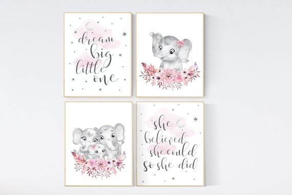 Nursery decor girl boho, elephant nursery wall art, nursery decor girl floral, nursery decor girl woodland, flower nursery, boho nursery