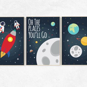 Oh the places you&#39;ll go, Space nursery decor, Space themed nursery, outer space, boys room wall art, baby boy, playroom, kids room
