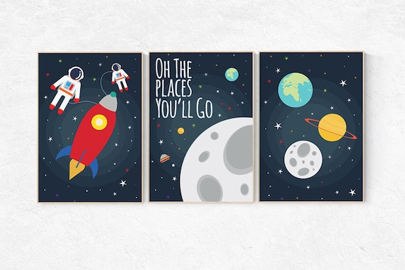 Oh the places you'll go, Space nursery decor, Space themed nursery, outer space, boys room wall art, baby boy, playroom, kids room