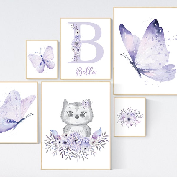 Nursery decor girl butterfly, nursery decor girl boho, nursery wall art purple, lilac, lavender, Butterfly Nursery Art, floral, flower