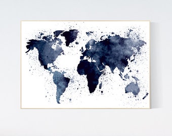 Navy blue world map, world map nursery decor, nursery world map, nursery decor boy map, navy nursery, travel theme nursery, world map