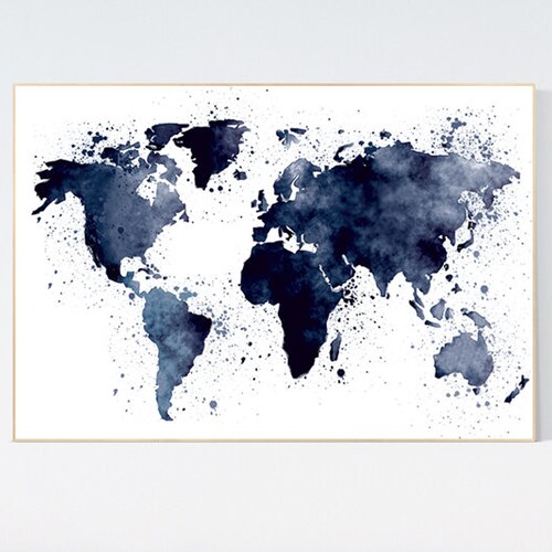 Navy Blue World Map World Map Nursery Decor Nursery World Etsy