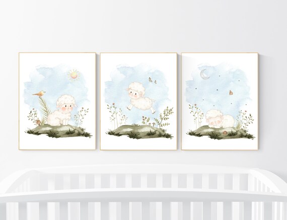 Sheep nursery decor, gender neutral nursery,  lambs nursery decor, nursery wall art sheep, nursery wall art,  baby room prints, neutral