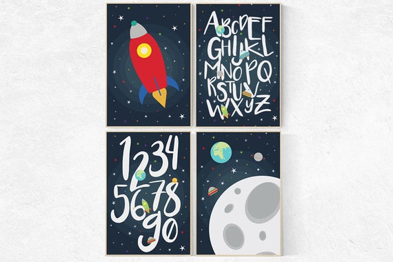 Space Nursery Decor, alphabet nursery Art, alphabet letters, ABC nursery toddler space themed nursery wall art, nursery decor boys space