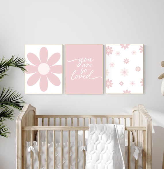 Flower nursery, flower prints for girls room, you are so loved, blush nursery, Girl bedroom art, name print, girls room decor, baby girl