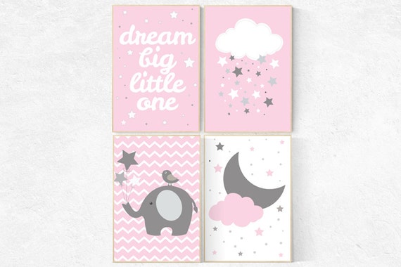 Dream Big little one, Pink nursery decor, baby girl, pink gray nursery decor, playroom decor, baby girl nursery decor, kids room decor