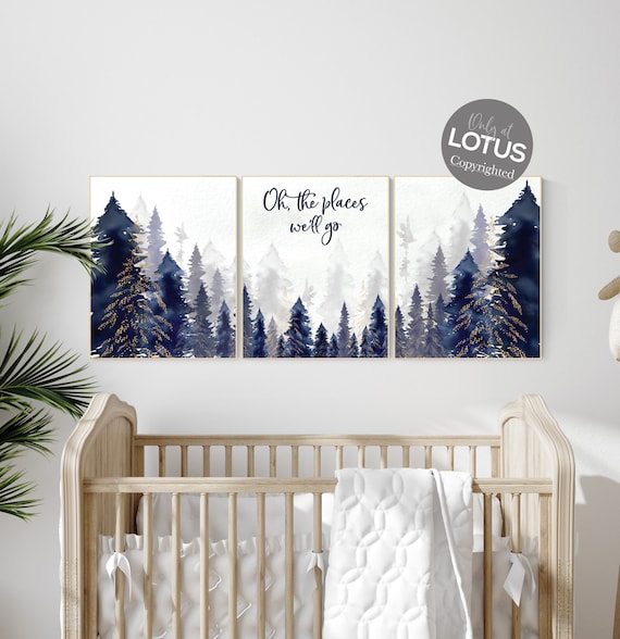 Woodland Nursery Decor, Baby Boy Nursery, Mountain Nursery, Adventure Awaits Print, Nursery decor boy, woodland nursery, navy gold