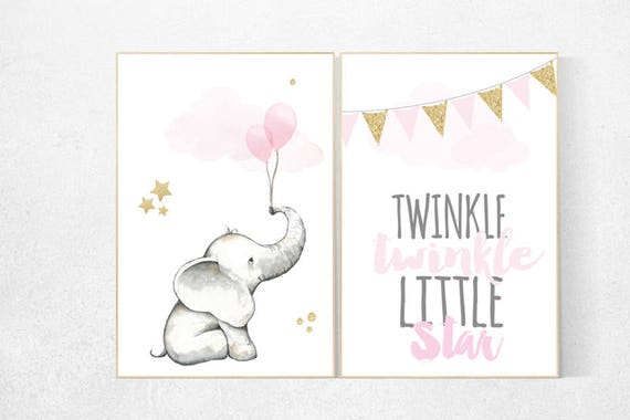 Nursery decor girl gold, Twinkle twinkle, Elephant nursery decor, pink gold nursery, Baby girl nursery decor, elephant balloon, gold nursery