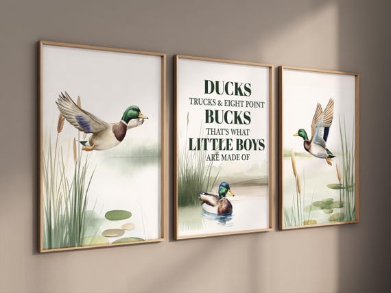 Ducks Trucks Bucks Nursery Wall Art, Little Boys Quote Print, Mallard Duck Decor, Hunting Theme Baby Boy Room, Rustic Nursery Prints