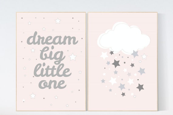 Dream big little one, Nursery Wall Art, Powder Pink Grey Baby Shower, pink nursery decor, baby girl nursery, girls room, new baby gift