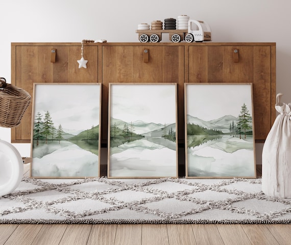 Mountain Nursery Print: Green Forest, Woodland Animals