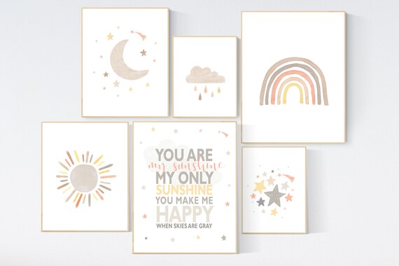 Gender neutral, nursery decor rainbow, gender neutral, you are my sunshine, stars, rainbow, cloud, nursery wall art neutral, nursery prints