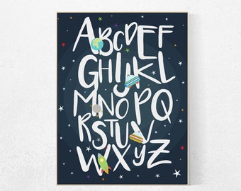 Weltraum Alphabet Kinderzimmer Druck: Weltraum Zimmer Dekor