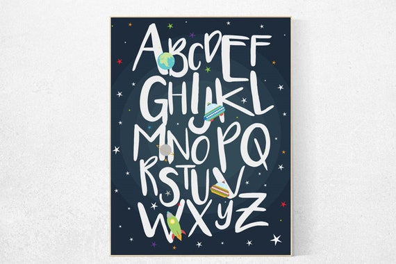 Nursery decor boys space, Alphabet nursery art, alphabet letters, Space nursery decor, alphabet nursery, playroom decor, kids room decor