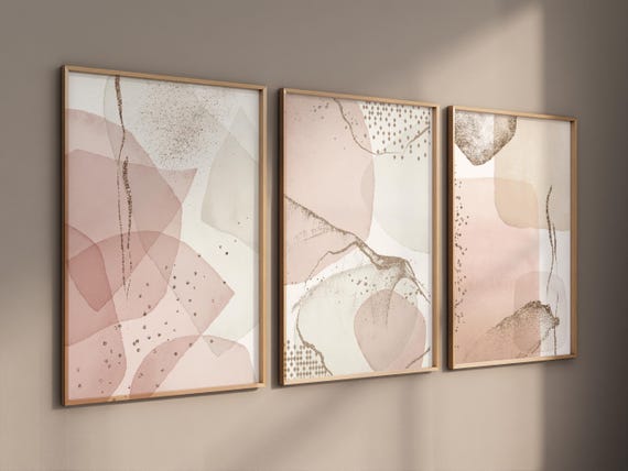 Blush Abstract Wall Art Set of 3 | Geometric Modern Prints for Bedroom, Living Room, or Office | Neutral Minimalist Home Decor
