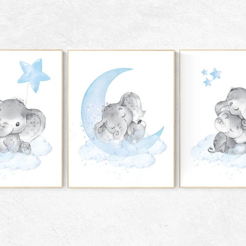 Nursery Decor Boy Elephant Nursery Wall Art Elephant Baby Etsy