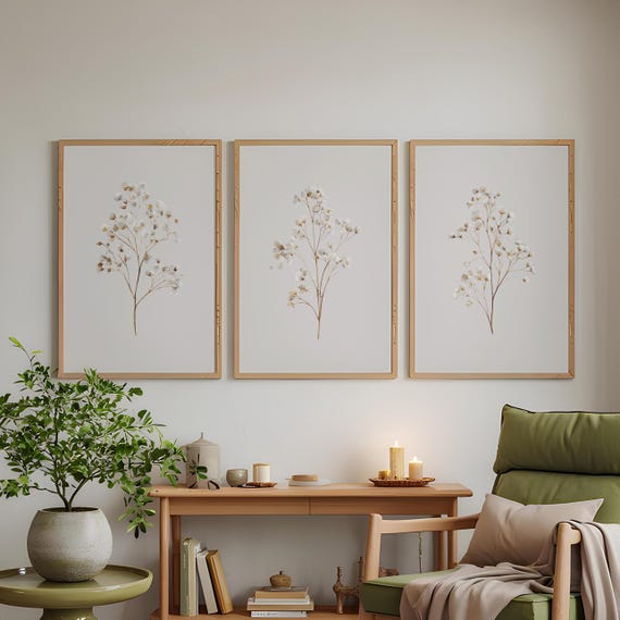Beige Botanical Line Art Print Set: Minimalist Floral Wall Decor