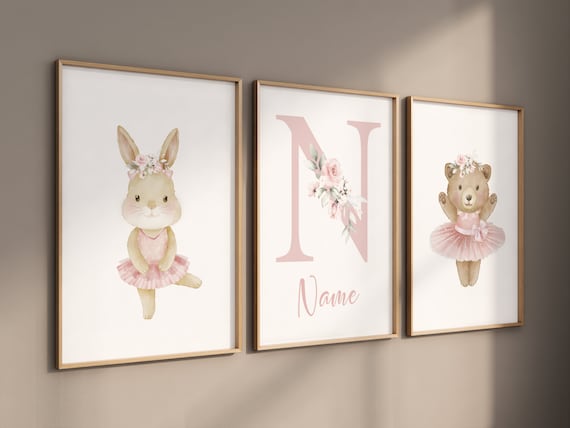 Ballerina animals, baby room decor girl, Elephant nursery, bunny nursery, bear nursery, nursery prints girl, ballet prints, ballet animals