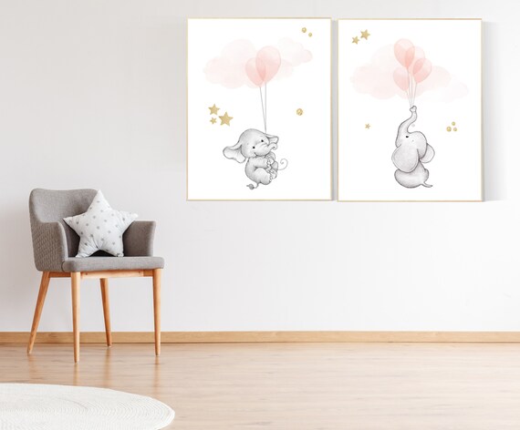 Blush pink nursery decor, blush gold nursery, nursery decor elephant, nursery decor girl coral, peach nursery, blush nursery, animal balloon