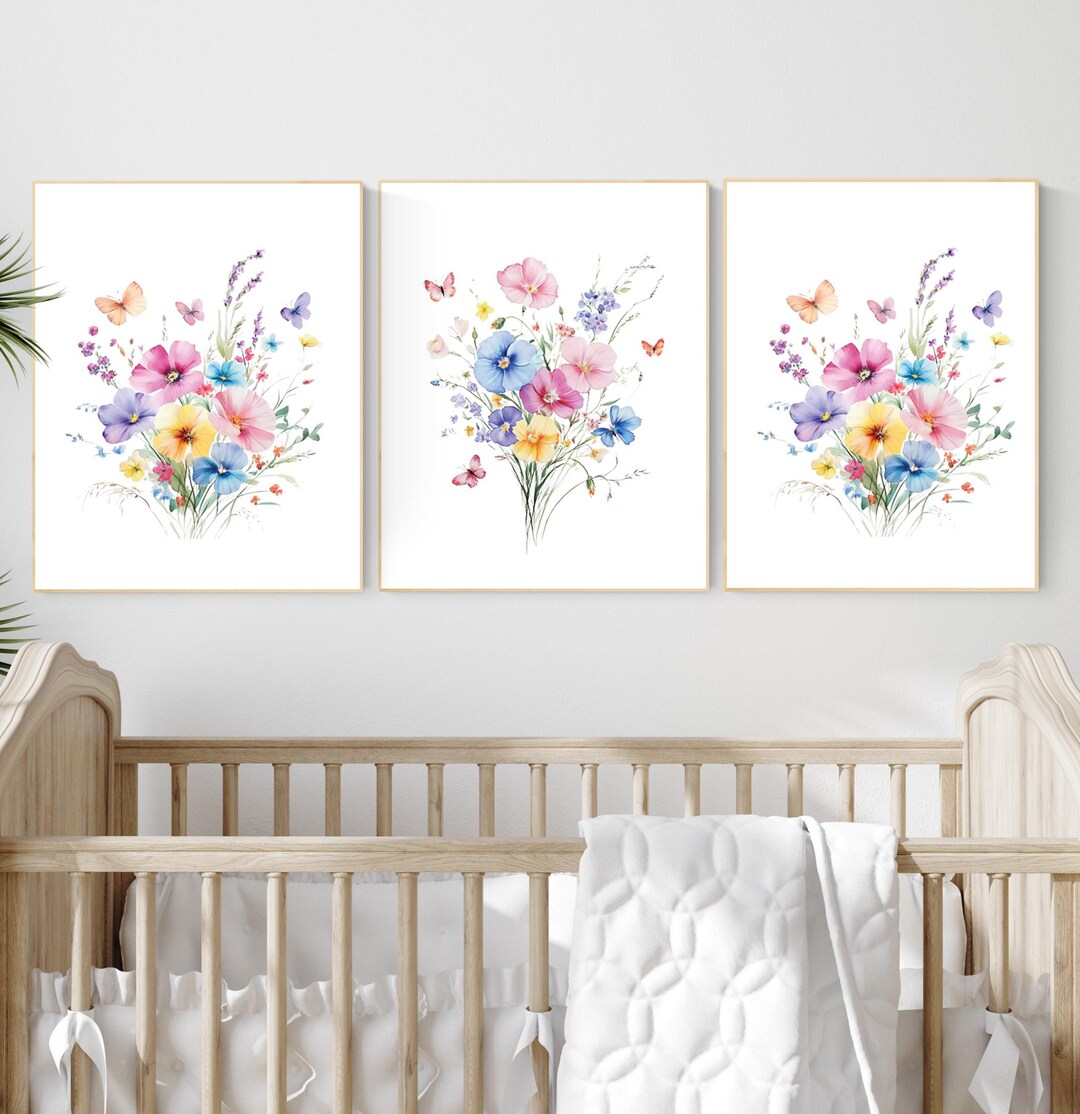 Watercolor Wildflower Prints: Botanical Butterfly Wall Art Set - Etsy