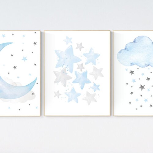 Navy Nursery Decor Moon Cloud and Stars Nursery Decor Boy Etsy