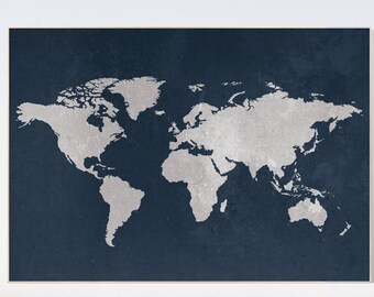 Navy World Map Nursery Print: Kid's Room Wall Art