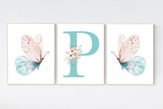 Nursery decor girl butterfly, nursery decor coral teal, nursery decor girl, Butterfly Nursery Art, Girl Nursery Art, Butterfly Wall Art