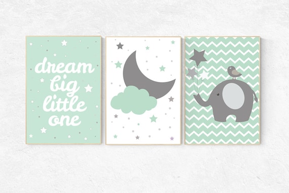 Mint nursery decor, dream Big little one, mint green nursery decor, playroom decor, gender neutral nursery decor, mint green, cloud nursery