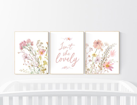 Wildflower print nursery, nursery decor girl wildflower, nursery wall art girl, boho nursery, flower nursery, quote nursery, Girl bedroom