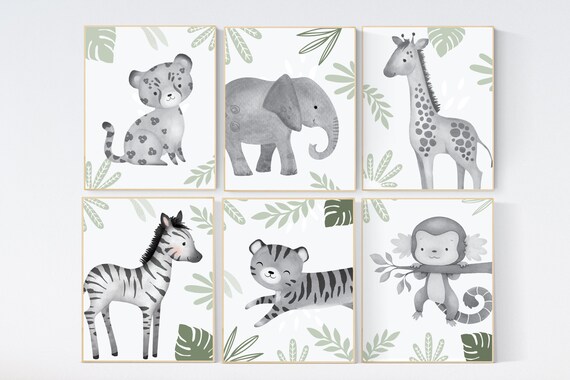 Safari Nursery Wall Prints, Boho Nursery Prints, nursery wall art animals, sage green nursery, Boho Nursery decor, jungle animals, woodland