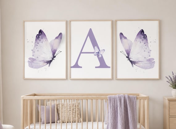 Purple Butterfly Nursery Prints: Girl Room Decor