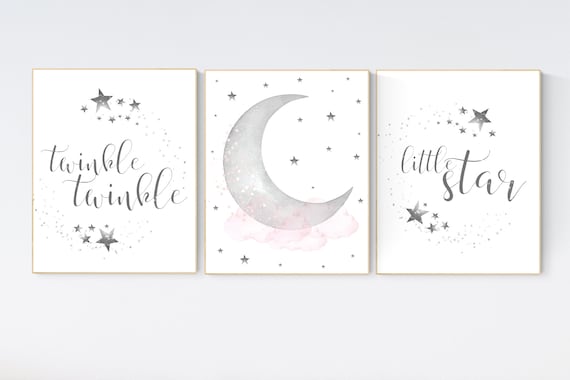 Twinkle twinkle little star, cloud nursery decor, Nursery decor neutral, moon and stars nursery, gray nursery, gender neutral, grey nursery