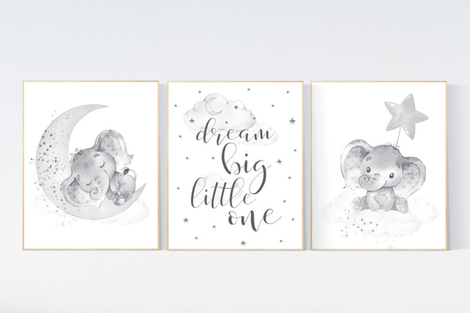 Grey Nursery Wall Art Elephant Nursery Wall Art Gender Etsy