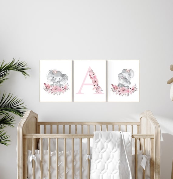 Nursery decor girl boho, elephant nursery wall art, nursery decor girl floral, nursery decor girl woodland, floral nursery, boho nursery
