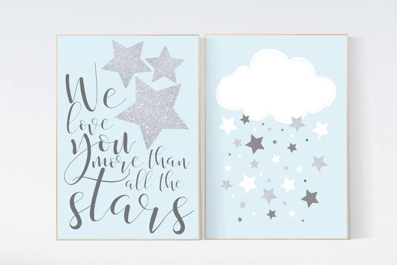 Baby Boy Nursery Wall Art We Love You More Than All The Stars Cloud Nursery Blue Gray Nursery Decor Kids Room Decor New Baby Gift