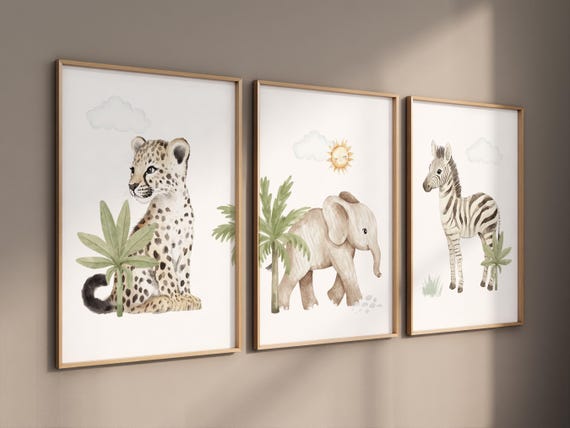 Safari Animal Nursery Wall Art Set – Elephant, Zebra, Cheetah Jungle Prints – Gender Neutral Baby Room Decor, Safari Baby Wall Art