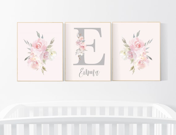 Nursery decor girl floral, blush nursery, nursery decor girl flowers, nursery decor boho, floral nursery prints, nursery decor girl name