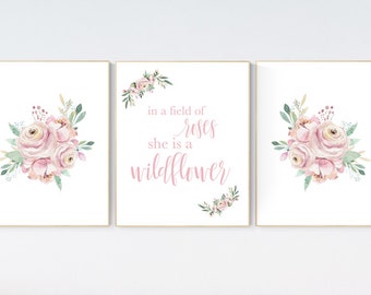 Lámina de flores silvestres para habitación de niña: decoración floral ruborizada