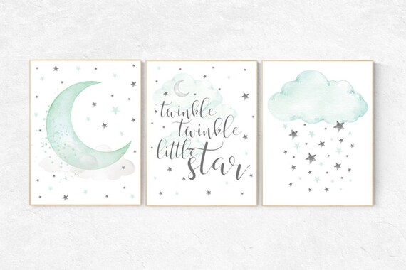 Mint nursery decor, twinkle twinkle little star, mint green nursery decor, mint green nursery, moon and stars nursery, gender neutral