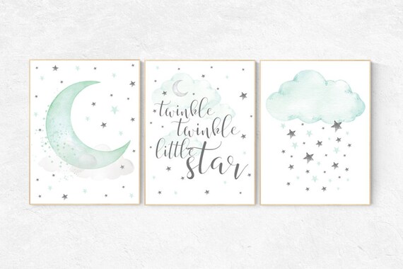 Mint nursery decor, twinkle twinkle little star, mint green nursery decor, mint green nursery, moon and stars nursery, gender neutral