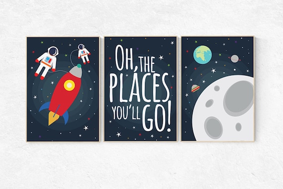 Space nursery decor, baby boy nursery oh the places you'll go, outer space nursery, space print, Space themed nursery, nursery prints, boy