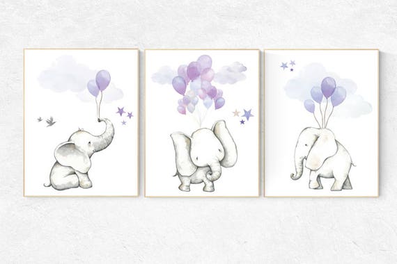 Purple nursery decor, lavender nursery decor elephant, animal prints, nursery decor girl elephant, baby room, nursery decor lavender, lilac