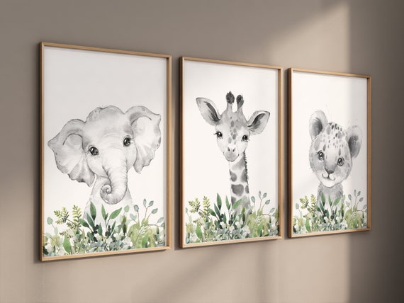 Jungle Animals, Safari Animal Nursery Prints, safari animals, safari nursery, Greenery, gender neutral nursery, Boy Nursery Wall Art