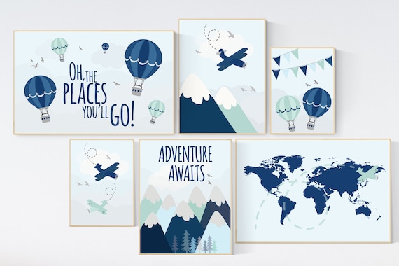 Adventure nursery decor, nursery decor boy adventure, nursery decor boy plane, world map nursery, adventure awaits, travel theme print