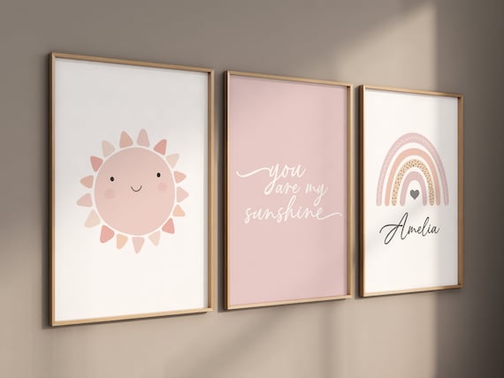 Rainbow nursery, sun print, you are my sunshine, Girl bedroom art, name print, girls room decor, blush nursery, baby girl wall art