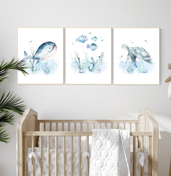 Ocean nursery decor, Nautical nursery print set, under the sea nursery, gender neutral nursery, ocean, nautical, Under the sea wall art